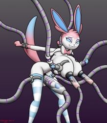 anthro bodily_fluids breast_milking breast_squeeze breasts chameloshi clothing cute_fangs eeveelution erection fangs flavored_milk generation_6_pokemon gynomorph hi_res intersex lactating lactating_strawberry_milk legwear machine milk milking_machine navel nintendo orgasm pattern_clothing pattern_legwear pattern_thigh_highs penile penis_milking pokemon pokemon_(species) robotic_tentacles solo squeezing strawberry_milk sylveon teeth thigh_highs