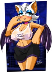 2d_(artwork) anthro bat bedroom_eyes big_breasts blush breasts choker cleavage female huge_breasts looking_at_viewer m0nell nipple_bulge nipples nipples_visible_through_clothing rouge_the_bat sega shortstack sonic_(series) sonic_the_hedgehog_(series) wet_clothes wet_clothing wide_hips wings