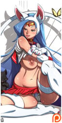 1girls animal_ears areola big_breasts bishoujo_senshi_sailor_moon blue_hair breasts cameltoe cat_ears choker circlet claws clothing cosplay darkstalkers erect_nipples felicia_(darkstalkers) female female_only green_eyes kamina1978 large_breasts long_hair miniskirt nipples no_bra panties pubic_hair ripped_clothing sailor_mars_(cosplay) sailor_senshi_uniform sitting skirt small_breasts solo star torn_clothes underwear very_long_hair