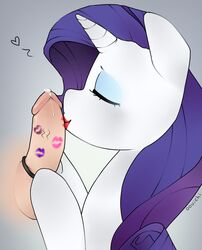 balls closed_eyes equine feral feral_with_lipstick friendship_is_magic fur hair horn human human_on_feral interspecies kissing lipstick makeup mammal my_little_pony oouichi oral penis purple_hair rainbow_party rarity_(mlp) unicorn white_fur zoophilia