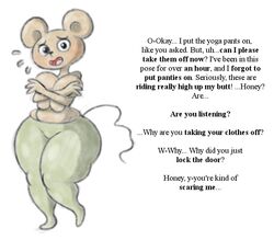 afraid big_breasts big_hips big_thighs blush breasts furry huge_breasts imminent_rape imminent_sex mouse original rodent scared simple_background tagme tail text topless torotheking white_background