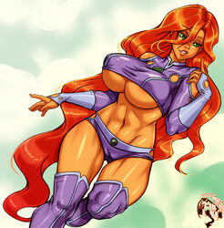 1girls 7th-heaven big_breasts breasts cameltoe cleavage dc dc_comics female female_only koriand'r large_breasts looking_at_viewer solo starfire starfire_(comics) teen_titans underboob