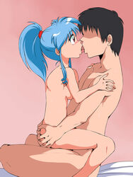 1boy 1girls ass_grab blue_hair blush botan breasts cowgirl_position female game_cg kissing long_hair male navel nude old_school_academy penetration ponytail sex sitting sitting_on_person small_breasts straight sweat thighs tied_hair tongue tongue_out yu_yu_hakusho