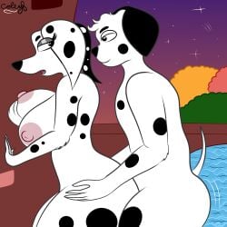 101_dalmatian_street 101_dalmatians absurd_res anthro areola big_breasts black_spots breasts canid canine canis colty8 dalmatian delilah_(101_dalmatians) disney domestic_dog duo female from_behind_position hand_on_hip hand_on_wall hi_res holding_breast holding_butt looking_back male male/female mammal motion_lines nipples on_wall sex spots thrusting thrusting_forward white_spots