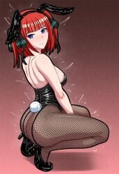 1girls ass bunnysuit female fishnets fuzzlogik go-toubun_no_hanayome light-skinned_female nakano_nino orange_hair