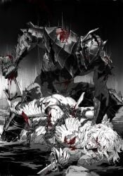 2boys armour berserk black_hair blood dominant_male femboy gay gay_sex griffith guts_(berserk) long_hair male male_on_femboy male_on_twink male_only male_penetrating masculine masculine_male medieval_armour muscular muscular_male rape short_hair submissive terribleaunt twink_penetrated white_hair yaoi