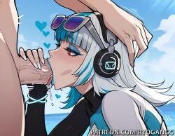 1female 1girls 2d 2d_(artwork) ai_generated alternate_breast_size bikini blowjob blue-haired_female blue_eyes breasts deepthroat female glasses heterochromia high_resolution highres large_breasts light-skinned_female light_skin luna_snow luna_snow_(cool_summer) luna_snow_(marvel_rivals) marvel marvel_comics marvel_rivals multicolored_hair patreon_username red_eyes ryogangg sunglasses white_hair_female