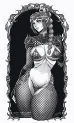 1girls armor artist_name baldur's_gate baldur's_gate_3 big_breasts big_thighs bikini blush bodysuit braid breasts chainmail chainmail_bikini circlet cleavage crown elf elf_ears elf_female female female_only fishnet_bodysuit fishnets gloves green_eyes hourglass_figure huge_thighs iahfy large_thighs larian_studios looking_at_viewer monochrome navel pointy_ears revealing_clothes shadowheart shadowheart_(baldur's_gate) slim_waist solo solo_female solo_focus standing thick thick_thighs thigh_gap thighs thunder_thighs watermark wide_hips