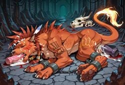 after_rape after_sex ai ai_generated alone blood bondage canine chains collar cum cum_in_ass cum_in_mouth cum_on_face cum_pool defeat dildo dildo_in_ass dildo_in_mouth dim_room dungeon dying earring feather_in_hair feral final_fantasy final_fantasy_vii furry furry_only imminent_death indoors male mane mane_hair nanaki orange_fur pawpads red_hair red_xiii sex_toy skeleton stone_floor stone_wall