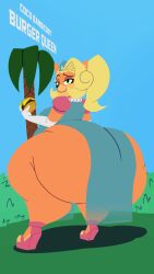 1girls 7-light-of-shadows-7 7los7 anthro ass belly blonde_hair breasts burger cheeseburger coco_bandicoot crash_(series) dress elbow_gloves fat female female_focus female_only food furry green_eyes hips hyper hyper_ass large_ass large_breasts looking_back naughty_dog overweight overweight_female pearl_necklace platform_heels ponytail queen smug smug_face stomach thick_thighs thighs weight_gain wide_hips