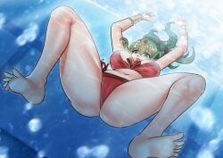 1girls alluring bare_legs big_breasts bikini female fire_emblem fire_emblem_warriors green_eyes green_hair intelligent_systems katou_shinobu nintendo solo swimming swimming_pool tiki tiki_(adult)_(fire_emblem) underwater