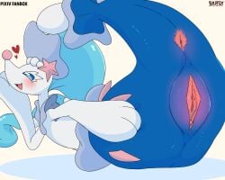 animal_genitalia animal_vulva ass blush blush_lines bodily_fluids female feral generation_7_pokemon genital_fluids genitals hi_res nintendo pokemon pokemon_(species) presenting presenting_hindquarters presenting_vulva primarina sarox solo vaginal_fluids vulva