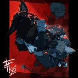 anthro canid canine canis dreadlocks duo fellatio female ferretfolk hair hi_res lagomorph leporid looking_pleasured male male/female mammal oral penile pulling_hair rabbit rydae_(ferretfolk) sex touching_hair wolf