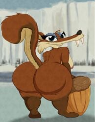 1girls 2022 20th_century_fox 20th_century_studios ass back_view big_ass big_breasts blue_eyes blue_sky_studios eifiemoth female female_only ice_age_(series) ice_age_dawn_of_the_dinosaurs looking_at_viewer nipples scratte_(ice_age) smile tail