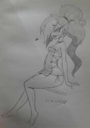 breasts demon earrings eyelashes hazbin_hotel heart katanis long_hair navel_visible_through_clothes tagme velvette