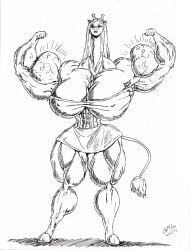abs biceps breasts female giraffe grandmasterlucilious muscles muscular muscular_arms muscular_female muscular_legs muscular_thighs pecs sketch