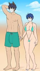 2020 52_(xxxx52) aik_(xxxx52) beach dated face_mask female handholding holding_hands male sling_bikini tagme xxxx52