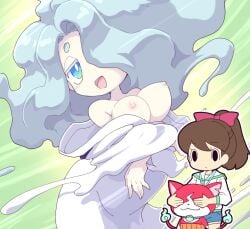 enraenra jibanyan katie_forester large_breasts level-5 nipples nollety smogmella tagme tits_out yo-kai_watch youkai_watch