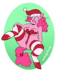 anthro breasts earth_pony energyloop equine female friendship_is_magic horse looking_at_viewer mammal my_little_pony nipple_bulge overweight pinkie_pie_(mlp) pony pussy ribbons smile solo spread_legs spreading straight_hair