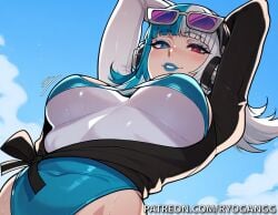 1female 1girls 2d 2d_(artwork) ai_generated alternate_breast_size bikini blue-haired_female blue_eyes breasts female glasses heterochromia high_resolution highres large_breasts light-skinned_female light_skin luna_snow luna_snow_(cool_summer) luna_snow_(marvel_rivals) marvel marvel_comics marvel_rivals multicolored_hair patreon_username red_eyes ryogangg sunglasses white_hair_female