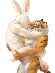 496549736_(artist) abs anal anal_sex anthro balls closed_eyes cuddling cute embrace erection feline fur furry lagomorph male mammal nude on_top orange_fur penetration penis rabbit stripes tiger white_fur yaoi