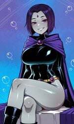 ai_generated ass big_ass big_breasts big_butt cape curvy dc dc_comics female female_focus goth goth_girl leotard raven_(dc) rcos sexy solo solo_female solo_focus thick thick_ass thick_thighs