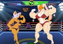 2girls abs bat biceps breasts female hyper hyper_muscles jack_hoo_(artist) muscles muscular muscular_arms muscular_female muscular_legs muscular_thighs pecs rabbit rouge_the_bat sonic_(series) vanilla_the_rabbit