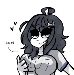 1girls big_breasts black_hair breasts female female_focus female_only heart light-skinned_female light_skin looking_at_viewer shirt smile smiling white_body white_skin