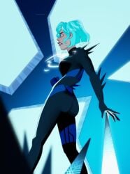 1girls 2020s 2022 angry artist_name ass ass_crack ass_focus back_view black_eyebrows blue_bodysuit blue_clothing blue_eyes blue_hair bodysuit breasts butt_crack butt_focus cassandra_(tangled) clothing disney disney+ disney_channel eyebrows female female_only human human_only jpeg light_blue_eyes magic moonstone_(tangled) open_eyes rear_view rubber rubber_suit shiny_clothes side_view solo spell standing tangled:_the_series teeth_showing tight_clothing uneasywolf