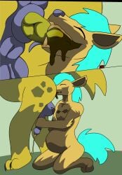 andromorph anthro chiron_the_hyaenodon cumming_while_shitting disposal duo eating_feces feces feces_in_mouth filthivore gynomorph hallion_the_hyaenodon handjob hi_res hyaenodon hyaenodontid incest_(lore) inflation intersex intersex/intersex mammal mastectomy_scar penile scar scat scat_inflation scatplay sex stomach_bulge