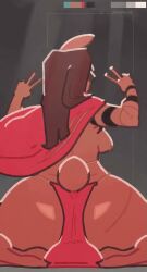 2025 5_fingers animated anthro areola arm_wraps ass barefoot big_butt bottomwear breasts brown_body brown_fur brown_hair clothed clothing double_v_sign feet female fingers fur furry futanari gesture grey_background gynomorph hair hand_gesture hi_res intersex kneeling lagomorph leporid loincloth long_hair looking_back lying mammal missing_ear nipples no_sound on_front one_ear rabbit rear_view saucymauler scar scut_tail shawl short_playtime short_tail side_boob signature simple_background sitting soles solo spikedmauler_(fursona) tagme tail trans_(lore) trans_woman_(lore) v_sign video wraps