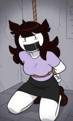 1girls black_eyes brown_hair fans fanservice female female_focus female_only imminent_anal imminent_fellatio imminent_oral imminent_orgasm imminent_penetration imminent_rape imminent_sex imminent_vaginal jaiden jaiden_(jaiden_animations) jaiden_animations jaidenanimations kidnapped kidnapped_girl kidnapping light-skinned_female light_skin looking_at_viewer room rope shirt skirt tape taped_mouth tie tied_hands wall white_body white_skin youtube youtuber youtuber_girl