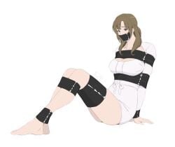 1girls 2024 2d_(artwork) barefoot bondage bound bound_ankles bound_arms bound_legs bound_wrists brown_eyes brown_hair cleavage female female_only gag gagged light-skinned_female milf oosuki_mamako pixiv_commission reon99 sitting tape tape_bondage tape_gag taped_mouth tsuujou_kougeki_ga_zentai_kougeki_de_ni-kai_kougeki_no_okaasan_wa_suki_desu_ka? white_background