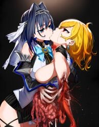 blood gore guro guts hololive kaela_kovalskia kissing organs ouro_kronii snuff timesmith yuri