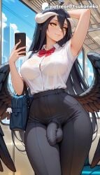 1futa 2026 ai_assisted ai_generated albedo_(overlord) anime artist_name bag black_feathers black_wings breasts bulge bust cellphone demon_horns demon_wings explicit feathered_wings feathers futanari handbag hi_res high_quality high_resolution highres holding_phone horns long_hair looking_at_phone low_wings overlord_(maruyama) patreon patreon_username penis phone red_bow school_bag see-through shoulder_bag smartphone smile spread_wings stable_diffusion train_interior tsukoneko watermark yellow_eyes