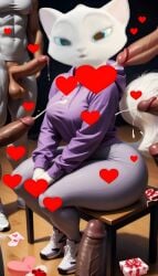 1girls 6boys ai_generated balls bench big_ass big_balls big_penis blue_eyes clothed cum cumshot curvy cute dark-skinned_male domestic_cat dreamworks dulcinea ears_up erection feline female floor fluffy_tail gift group_sex heart hoodie human indoors interspecies leggings mammal mouth_closed netflix orgasm orgy penis pleasure_face realistic shrek_(series) sitting sneakers standing sweater the_adventures_of_puss_in_boots valentine's_day white_fur wholesome wide_hips wooden_floor