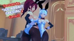 2girls blue_eyes bunny_ears bunny_girl bunny_tail bunnysuit cover_page crossover kirijou_mitsuru mitsuru_kirijo nakadashi_(artist) persona persona_3 pose posing red_eyes red_hair red_hair_female rwby weiss_schnee white_hair white_hair_female
