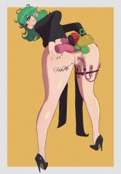 ass body_writing dildo dildo_in_ass dildo_penetration eyeliner gaping_pussy green_hair heels king0fghouls legs looking_at_viewer looking_back one-punch_man sex_toy sex_toys sex_toys_everywhere showing_off spreading_ass tatsumaki vibrator vibrator_in_pussy