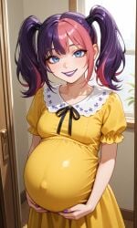 aged_up ai_generated female goth goth_girl looking_at_viewer pregnant pregnant_belly pregnant_female scary_girl_(tdi) smiling_at_viewer total_drama_(series) total_drama_island total_drama_island_(2023) yellow_dress