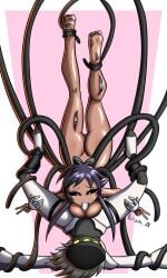 1boy 1girls artist_name artist_signature ass black_hair blowjob breasts cyn_(murder_drones) glitch_productions hanging_upside_down krisus_art legs_up murder_drones n_(murder_drones) nude nude_female nude_male robot robot_boy robot_girl robot_humanoid silver_hair sucking_penis tentacle tied_up titjob yellow_eyes