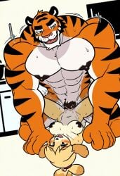 1boy1girl ai_generated big_muscles furry furry_only himbotiger kemono muscle_fetish muscular muscular_male nipples pecs pectorals size_difference tiger vagina vaginal_sex