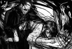 black_and_white catholic catholicism cross cross_necklace crying crying_with_eyes_open desk from_behind from_behind_position krautvan long_hair looking_up old_male older_male older_male_and_younger_female on_desk priest self_harm self_harm_fetish self_harm_scars vankraut younger_female