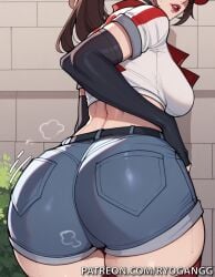 1female 1girls 2d 2d_(artwork) ai_generated baseball_cap big_breasts blue_eyes breasts brown_hair cleavage cleavage_cutout female high_resolution highres hotpants large_breasts large_tits league_of_legends light-skinned_female light_skin patreon patreon_username pizza_delivery_girl pizza_delivery_sivir ponytail ryogangg sivir thighhighs thighs uniform uniform_female work_clothes work_uniform