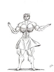 abs biceps breasts female grandmasterlucilious muscles muscular muscular_arms muscular_female muscular_legs muscular_thighs pecs sketch