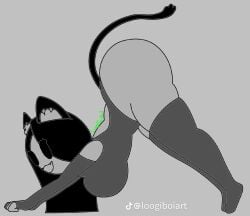 1girls ass ass_focus big_breasts big_butt big_butt_(female) cat_ears cat_girl cat_tail catgirl cream_(movailarts) feline female female_only grey_skin grey_thighhighs movailarts tagme thigh_highs toony toony_face yoruichi_stretch