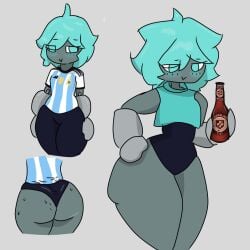 1girls alcohol alcohol_bottle alcoholic_drink argentina argentinian argentinian_female ass ass_focus beer big_ass big_legs cyra_(oc) drink female female_focus female_only grey_skin legs panties pantyhose pussy sketch smile smiling soda sweaty_ass turquoise_eyes turquoise_hair