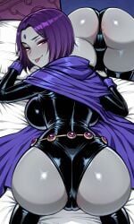 ai_generated ass big_ass big_breasts big_butt cape curvy dc dc_comics female female_focus goth goth_girl leotard raven_(dc) rcos sexy solo solo_female solo_focus thick thick_ass thick_thighs