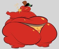 apple big_ass big_butt big_thighs bubble_ass bubble_butt butt_focus character_request freckles_on_ass freckles_on_face looking_at_viewer looking_back male neetbean obese obese_male overweight overweight_male presenting_hindquarters red_body saliva showing_ass stem thick_thighs tongue_out underwear wide_hips