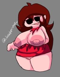 ass big_ass big_breasts big_nipples big_thighs bigger_female clothing_damage clothing_malfunction clovedex_(artist) dress exposed_breasts exposed_pussy female female_only friday_night_funkin girlfriend_(friday_night_funkin) looking_at_viewer malfunction pussy pussy_peek ripped_clothing silly silly_face solo wardrobe_malfunction