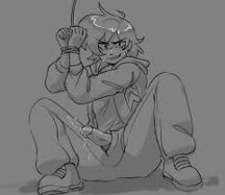 bondage low_quality monochrome oc penis unzipped_pants